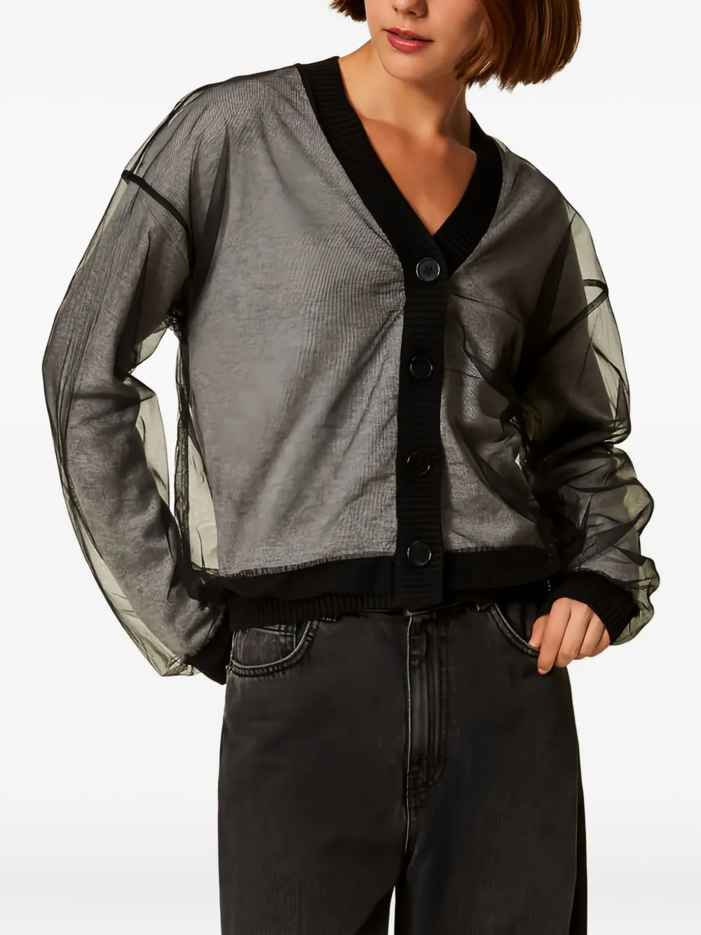 

Кардиган со вставками из тюля TWINSET, серый