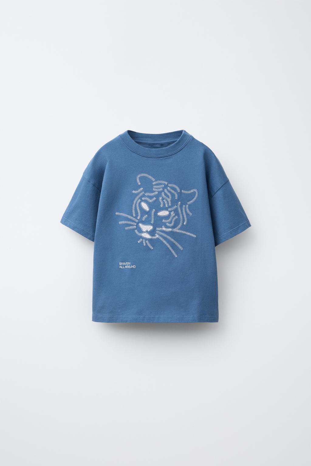 

Вышитая футболка ZARA, синий