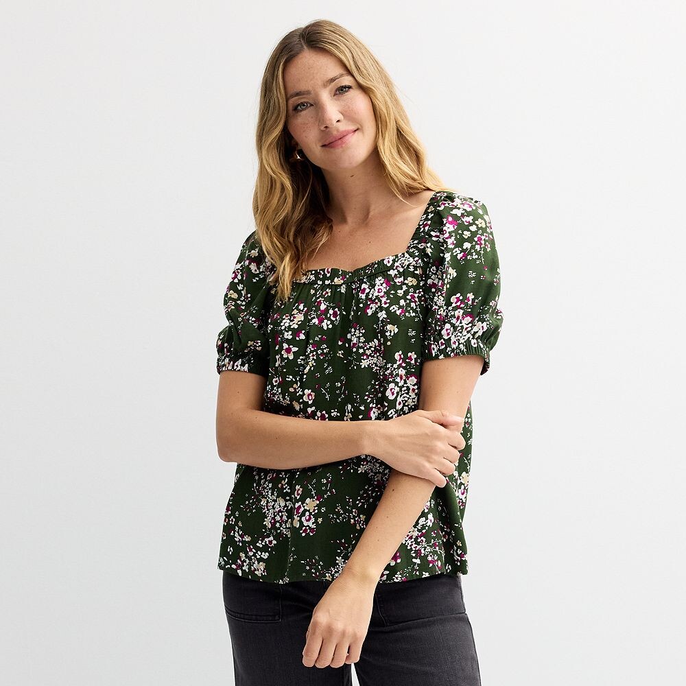 

Женский топ-крестьянка с квадратным вырезом Sonoma Goods For Life, цвет Green Magenta Floral