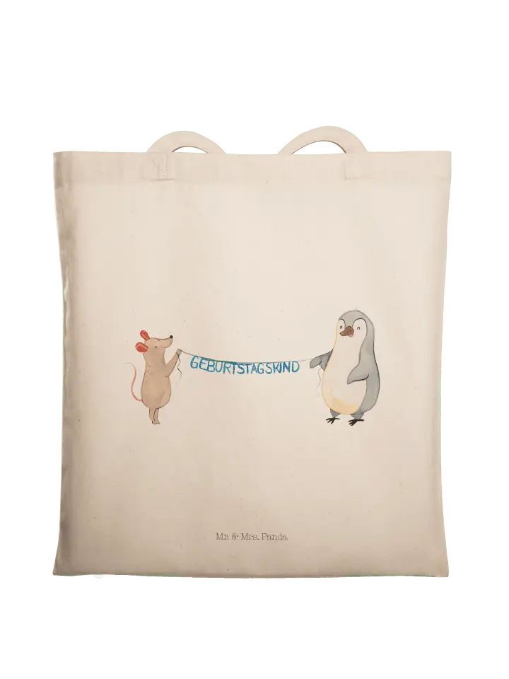 

Сумка для переноски Mr & Mrs Panda Maus Pinguin Geburtstag ohne Spruch, кремовый