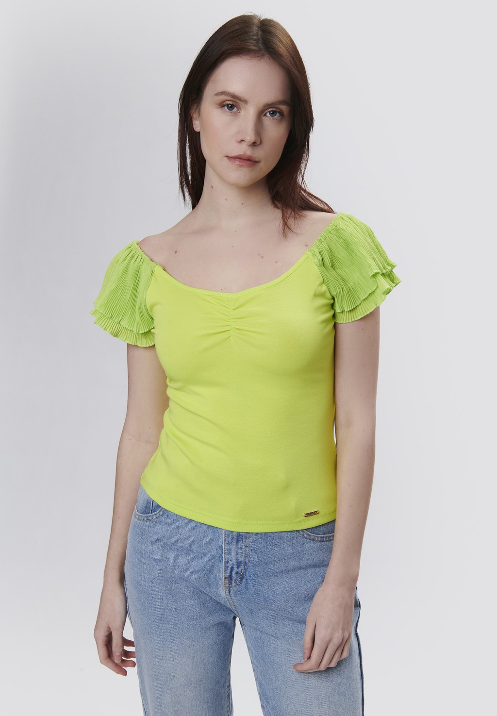 

Футболка с принтом PLEATED SLEEVES INFLUENCER, светло-зеленый