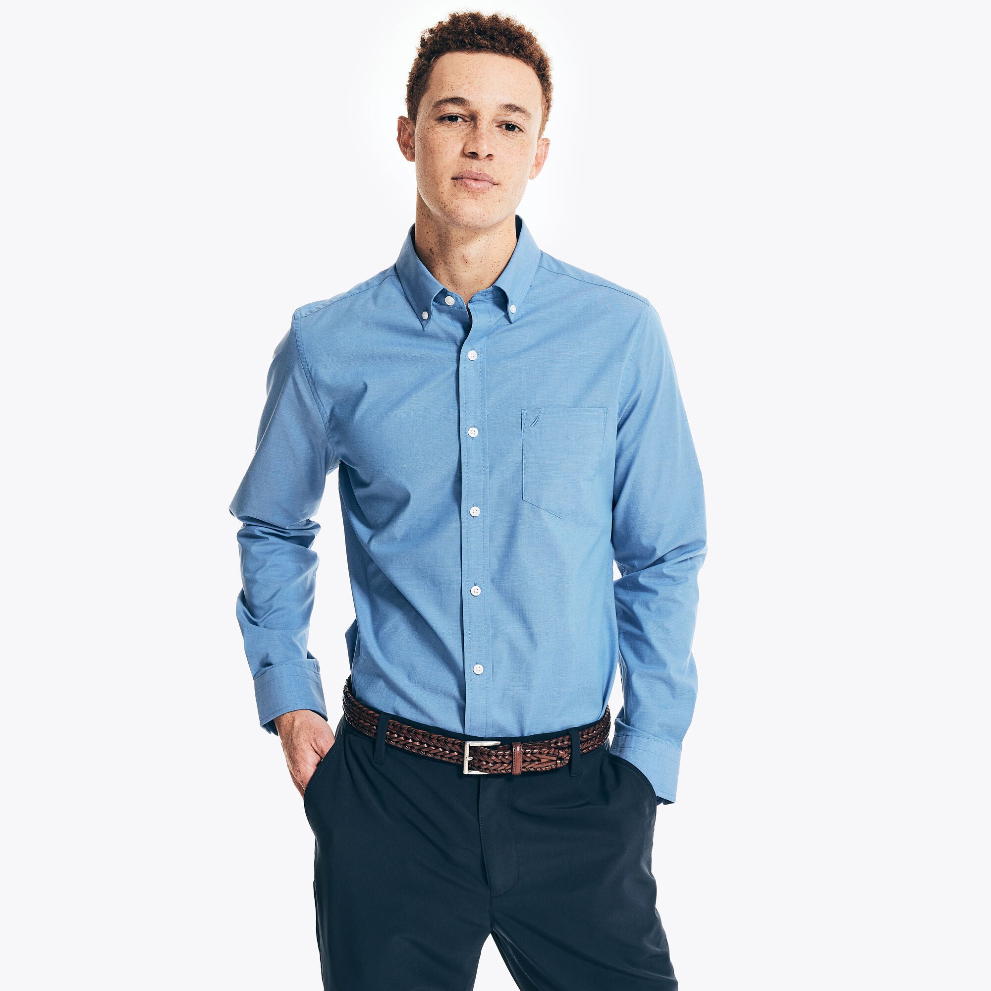 

Мужская рубашка Nautica из поплина, устойчивая к складкам, для работы, цвет french blue