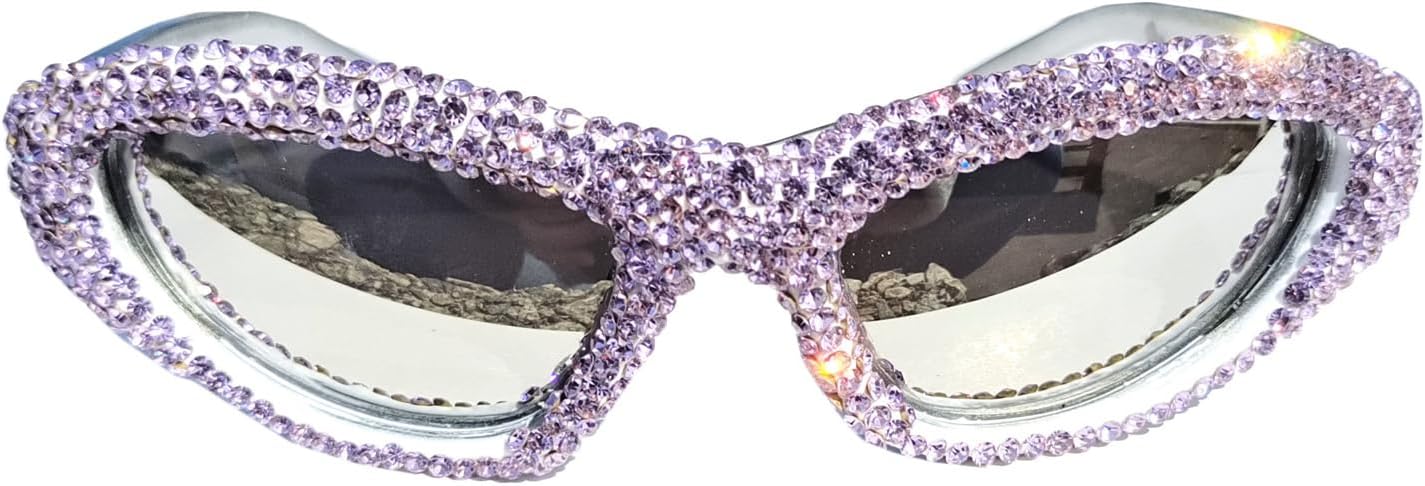 

Женские солнцезащитные очки Helena со стразами, спортивные очки в стиле Y2K, очки для вечеринок с бриллиантами, винтажные блестящие кристальные очки, женские очки, Purple