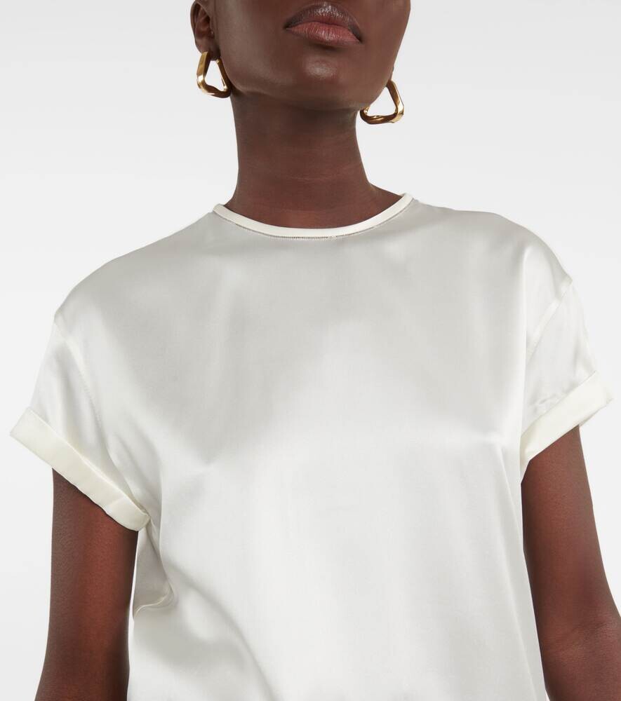 Футболка Brunello Cucinelli Silk Blend Satin, бежевый — фото 4