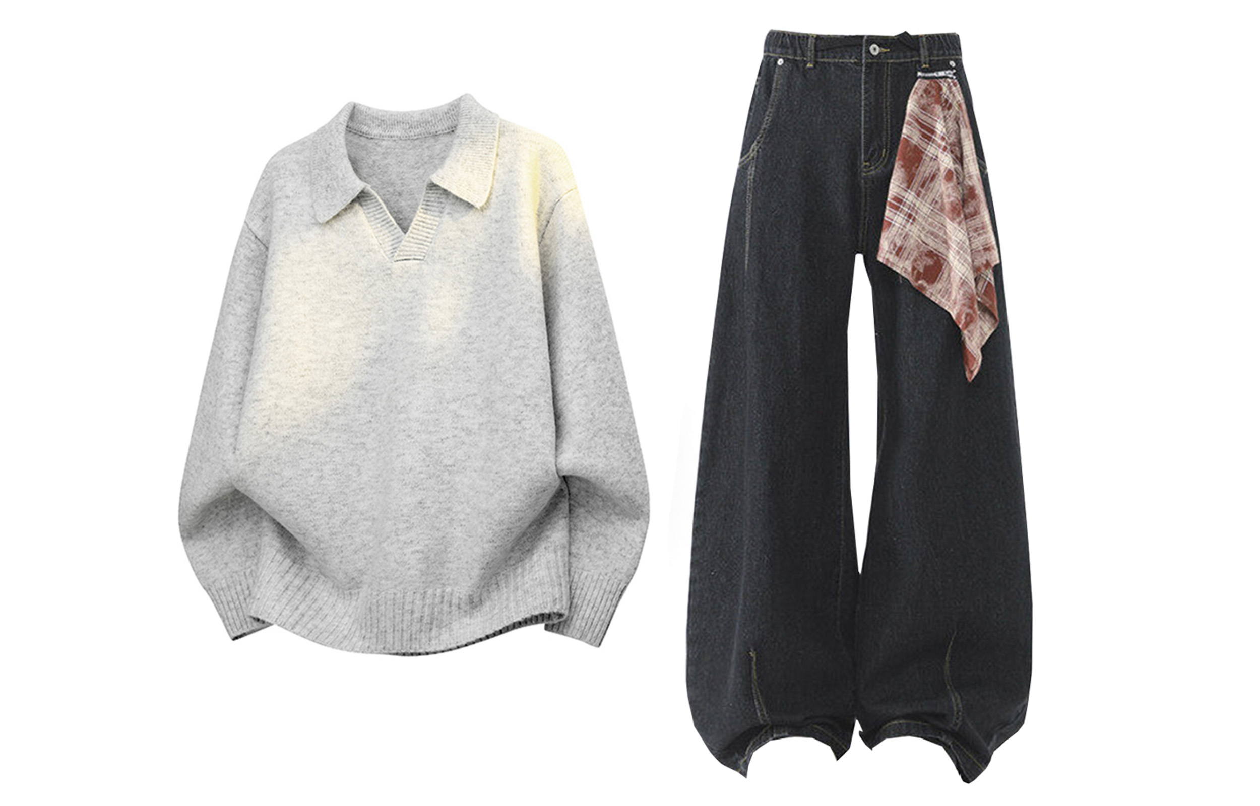 

Повседневная спортивная одежда Unisex с лацканом Lapel Moderate X1617, светло-top+черный pants