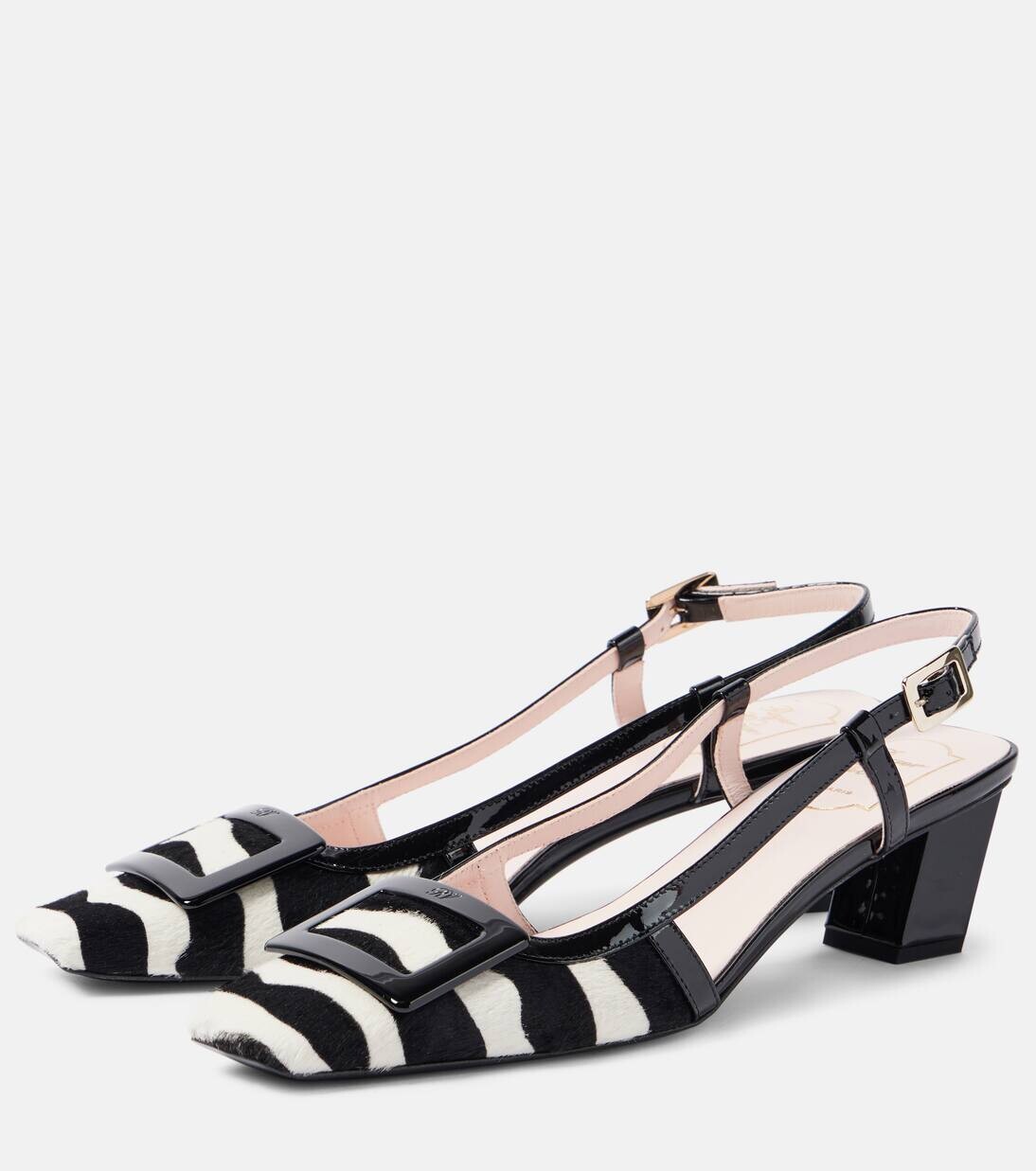 Туфли-лодочки Belle Vivier 45 из телячьей шерсти с открытой пяткой Roger Vivier, цвет pony zebra — фото 4