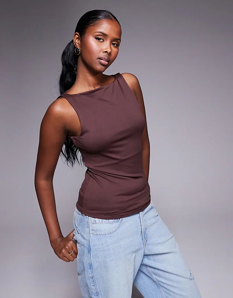 

Коричневый топ River Island с асимметричным вырезом горловины