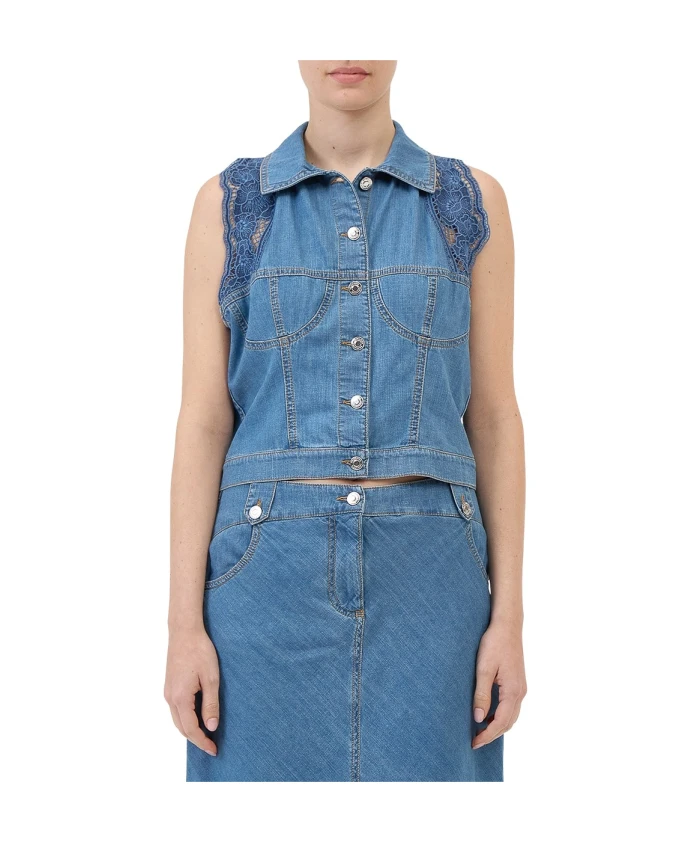 

Короткий жилет с кружевной отделкой Ermanno Scervino, синий