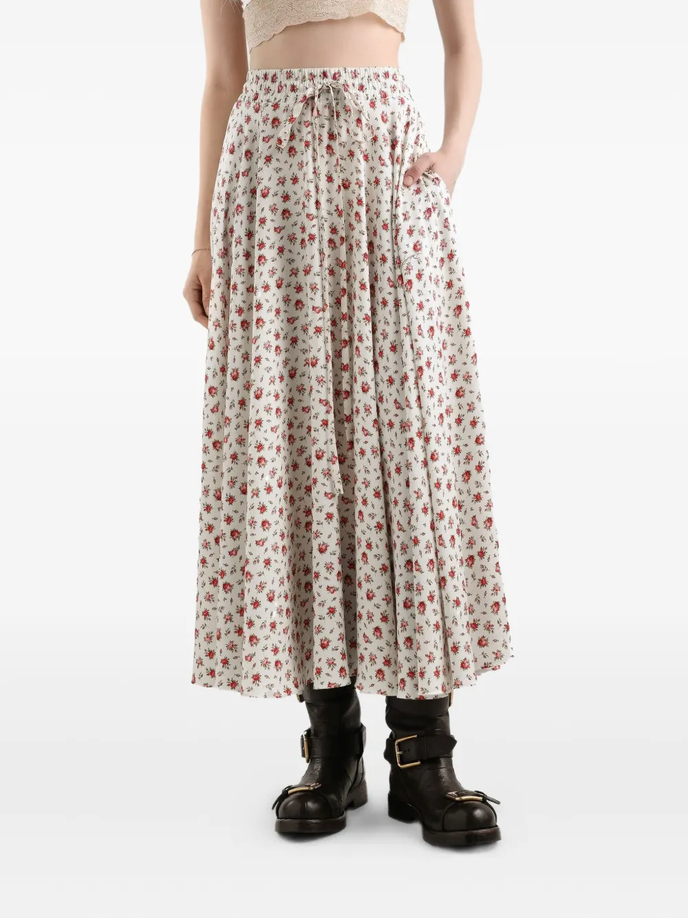 Юбка миди с кулиской и цветочным принтом DOLCE & GABBANA, белый — фото 4