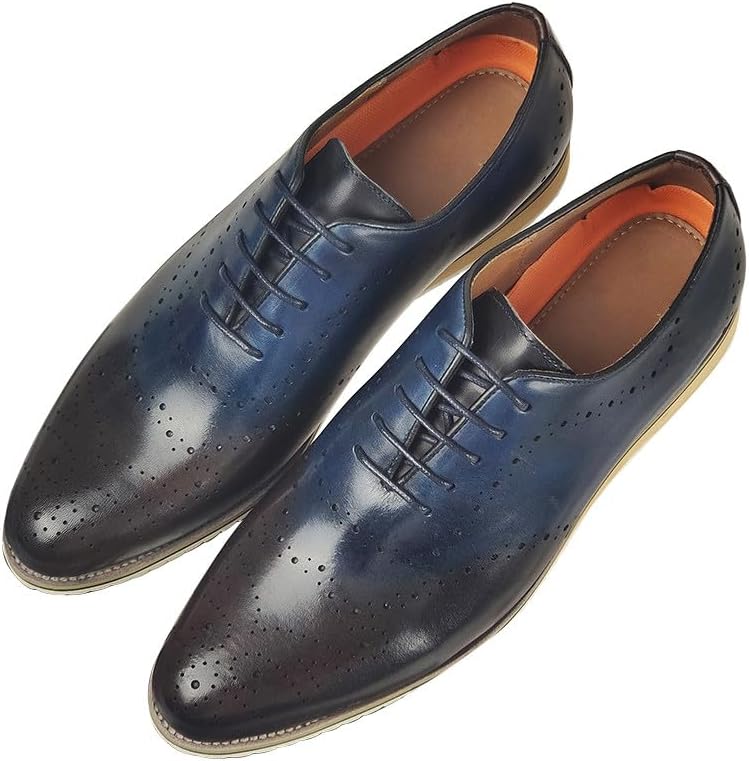 

Мужские оксфорды Santimon из кожи с ручной росписью - роскошные броги с крылами для бизнеса, свадеб и официальных мероприятий - классический итальянский дизайн, удобная и стильная обувь, синий