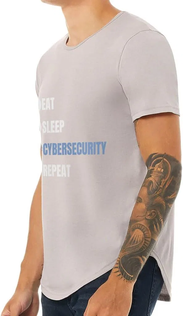 Футболка с кривым подолом Eat Sleep Cybersecurity Repeat - мужская одежда - уникальные подарки Generic, серый — фото 2