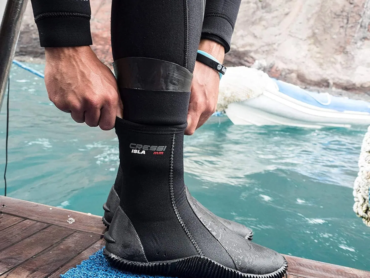 Мужские ботинки Cressi Isla из неопрена с резиновой подошвой, Black Logo Blue — фото 4