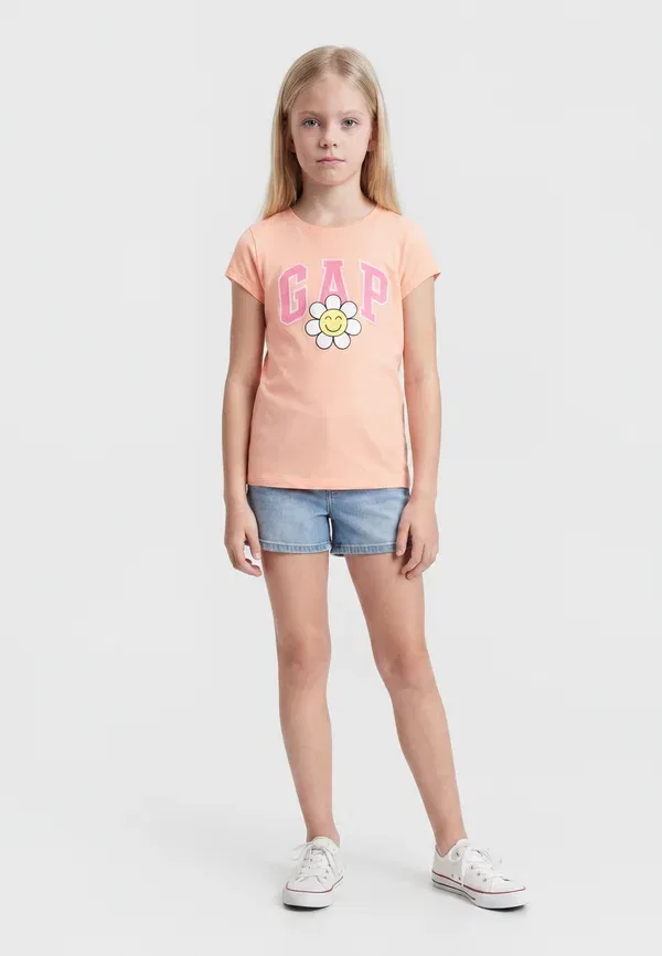 Футболка с принтом Gap, модель Logo tee print, оранжевый неон