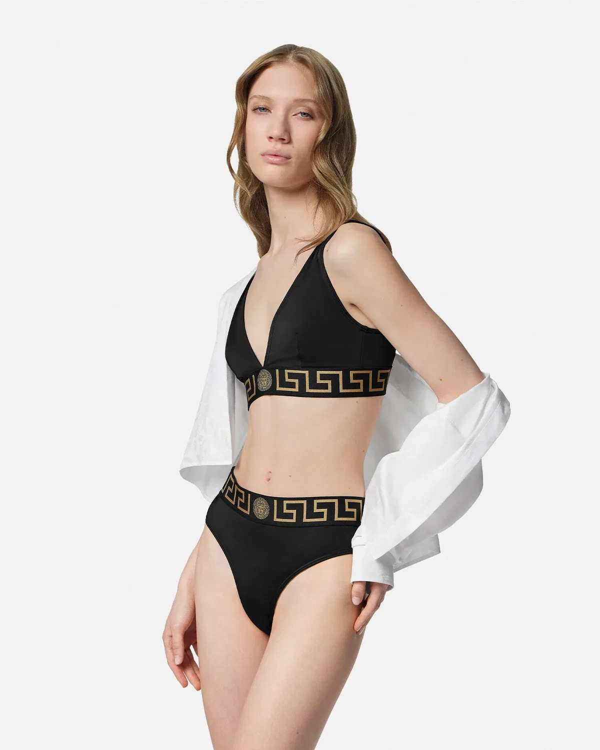 Бикини-топ из нейлоновой смеси VERSACE, черный — фото 2