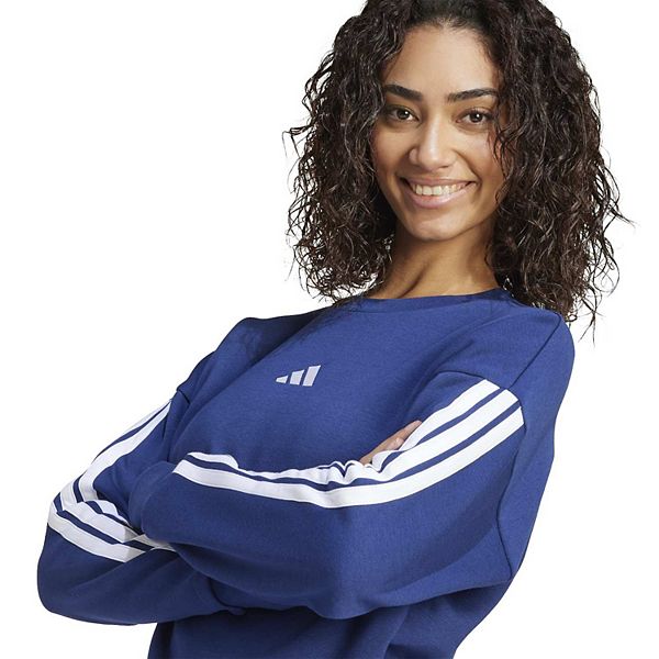 Женский флисовый свитшот essentials с тремя полосками Adidas, Dark Blue White — фото 4