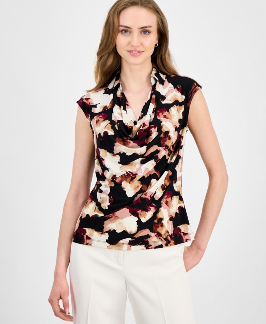 

Женская блузка с принтом и воротником-хомутом, размеры P/XXS-XXL Anne Klein, Anne Black Multi