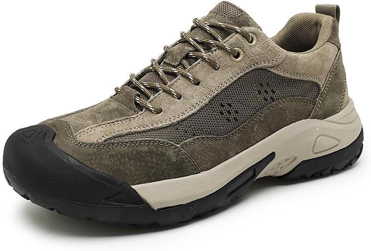 

Мужские трекинговые кроссовки из натуральной кожи, водонепроницаемые, с повседневной шнуровкой, удобные, с защитным носком, противоскользящей подошвой, для походов, кемпинга и прогулок на улице Lvomu, хаки