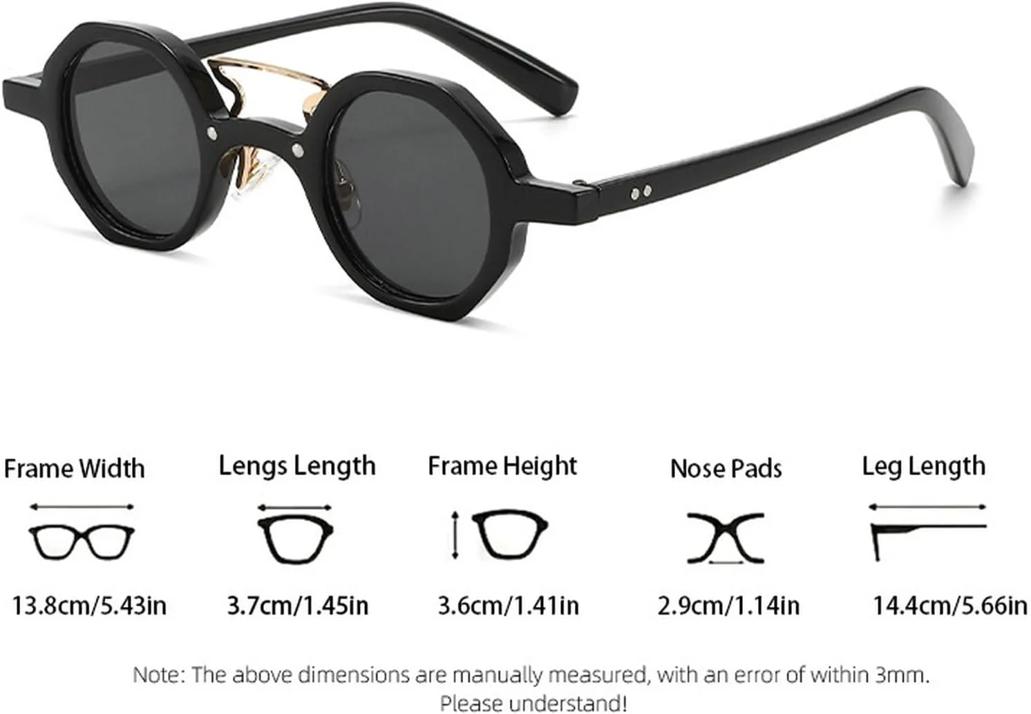 

Ретро маленькие круглые солнцезащитные очки для женщин и мужчин, модные панк-очки, женские очки с двойной перемычкой, защита от УФ-излучения UV400 mincl, Black Brown