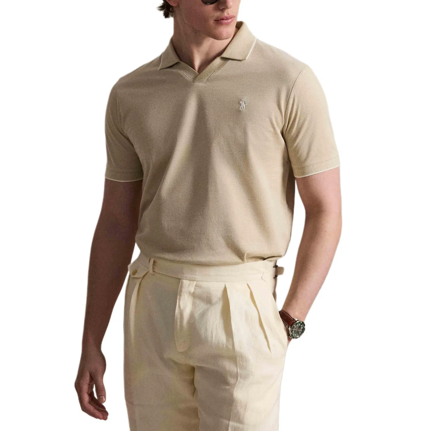 Поло с коротким рукавом с вышитым логотипом Polo Ralph Lauren, Beige — фото 3