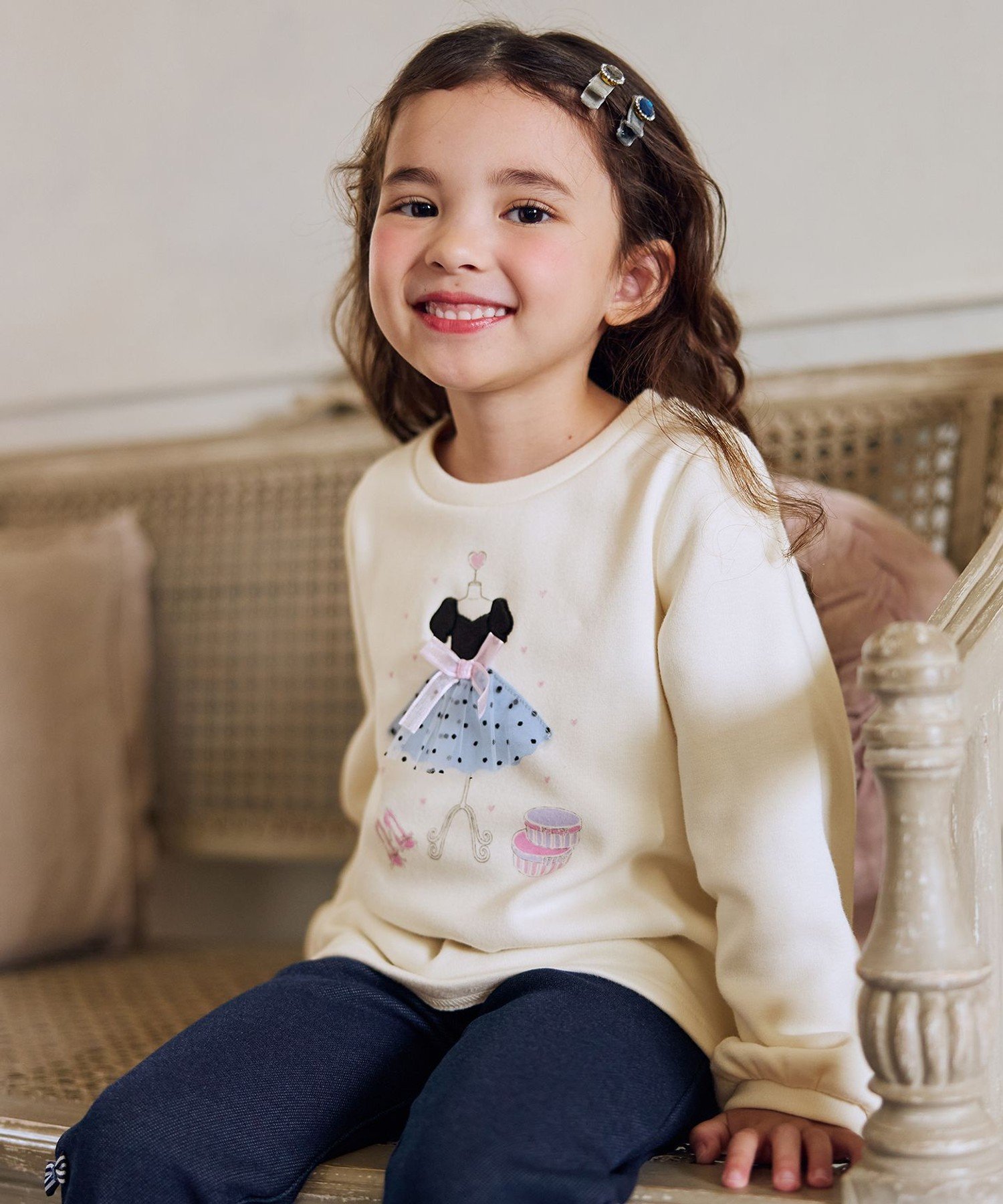 Толстовка с флисовой подкладкой и рисунком платья ANY KIDS, Ecru [002] — фото 4