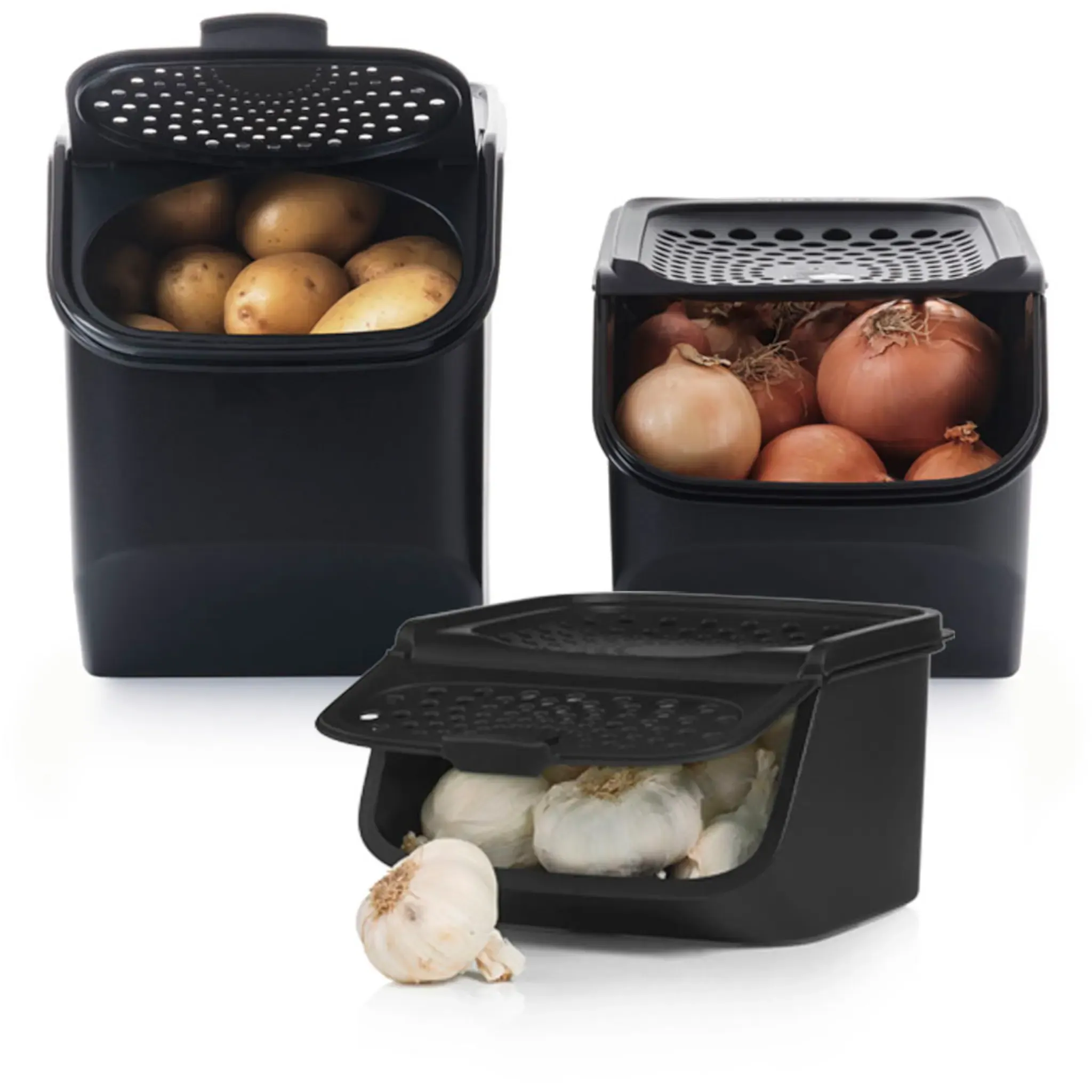 

Система хранения TUPPERWARE «Tupperware, PotatoSmart 8,3 л + OnionSmart 5,5 л + GarlicSmart 2,3 л», (набор, 3 шт.), идеальное решение для хранения ваших продуктов, черный