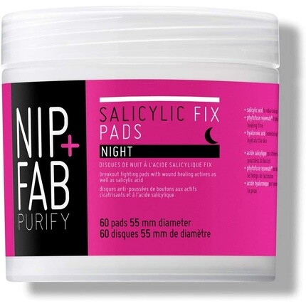 

Прокладки Nip + Fab Salicylic Fix Night с гиалуроновой кислотой, 60 прокладок, 80 мл, Nip+Fab