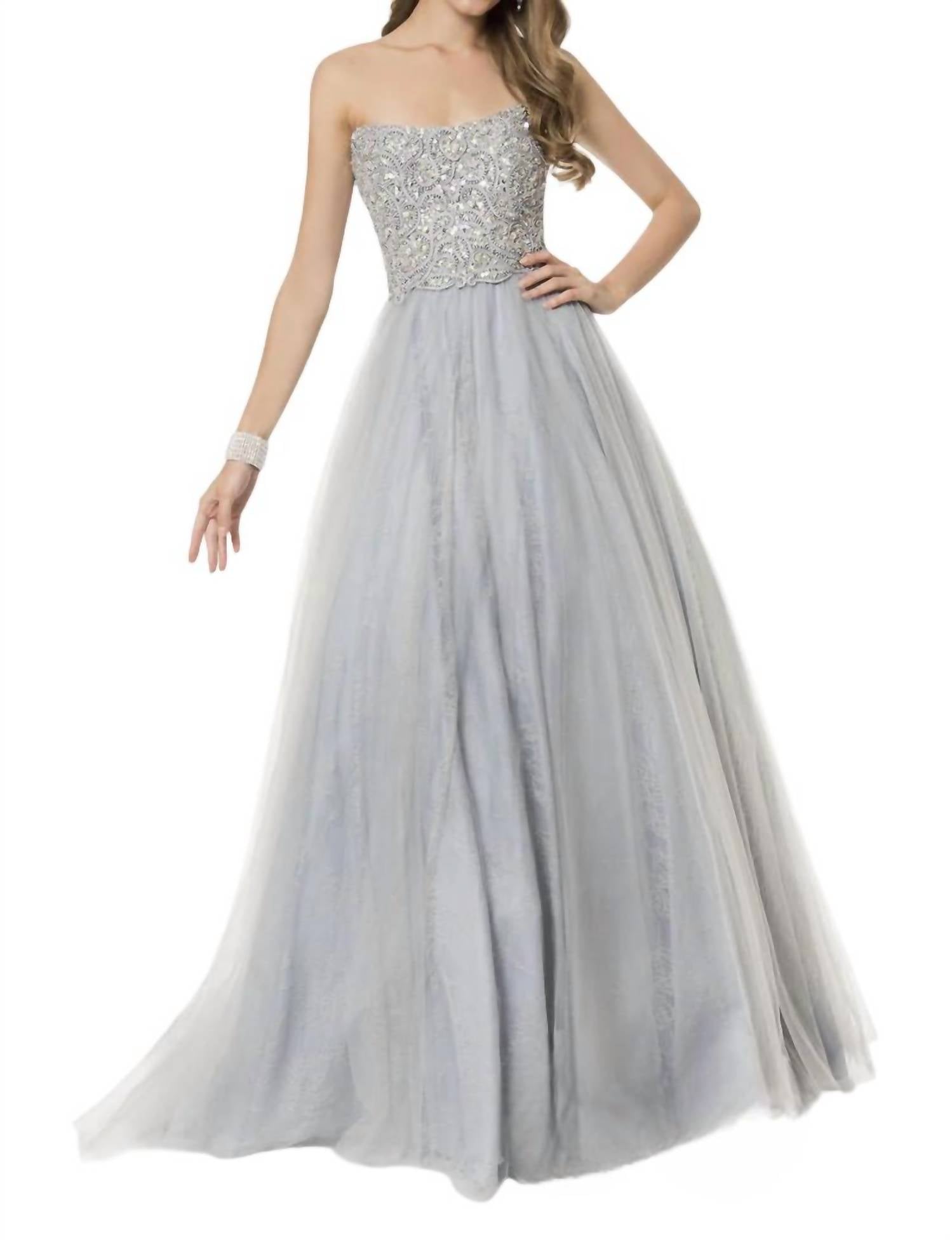 

Двухцветное вечернее платье в серебристо-голубом цвете Terani Couture