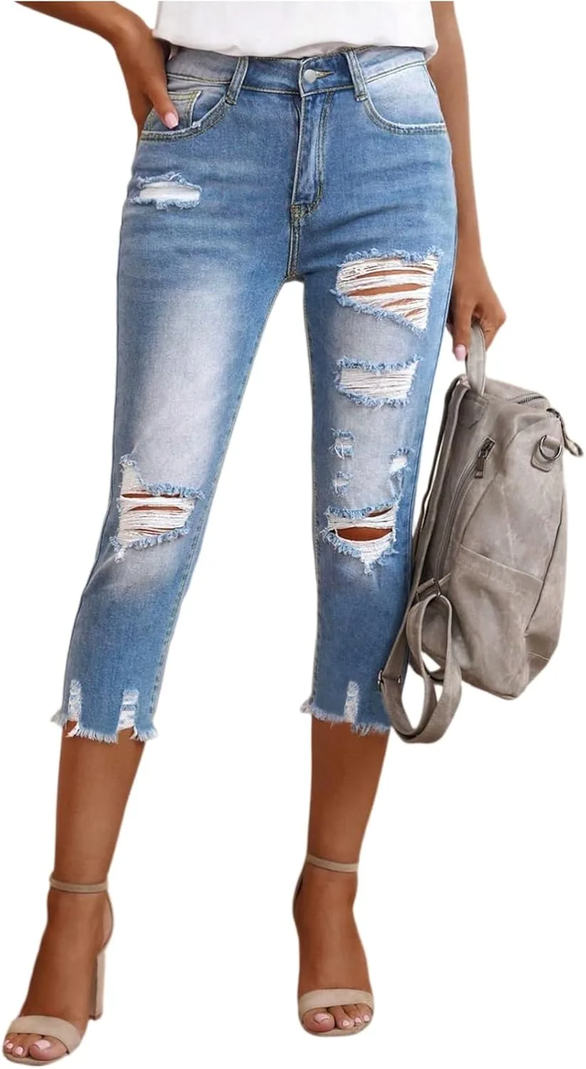 Женские рваные джинсы Casual Stretch Raw Hem Petite Cropped с карманами