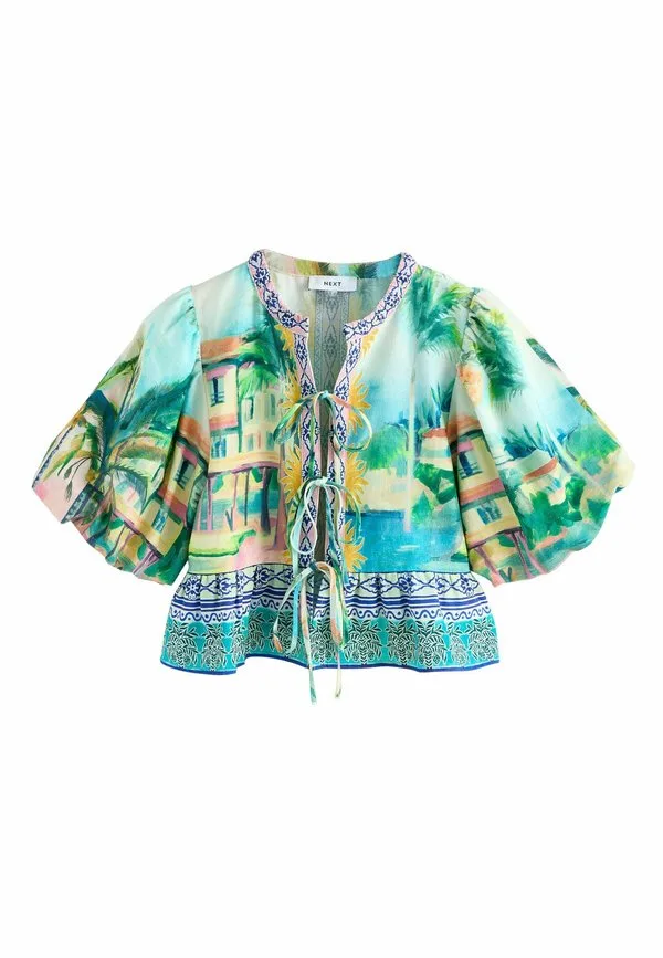 Блузка прямого кроя с пышными рукавами Next, Bright Scenic Print