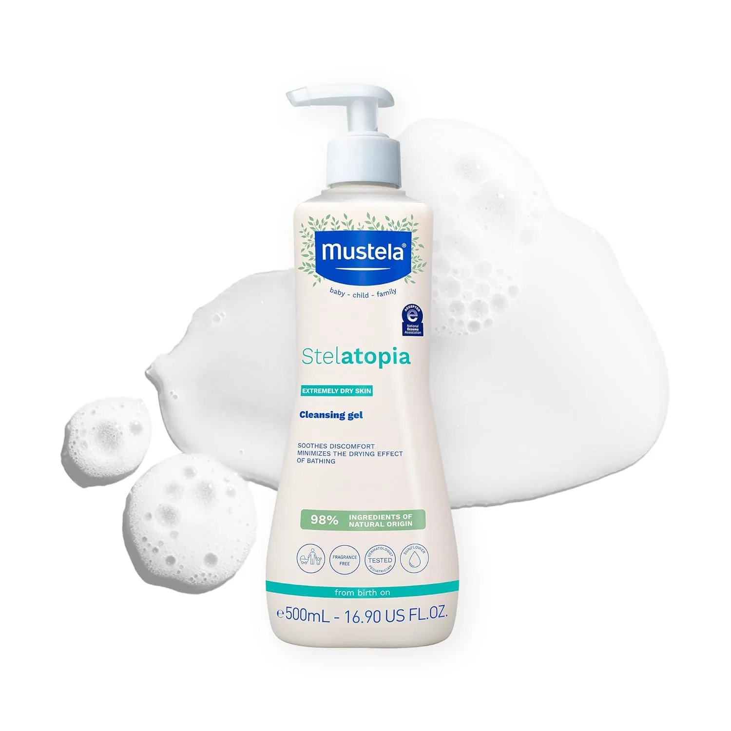 Гель для умывания Mustela — Stelatopia Очищающий гель для склонной к экземе кожи - детское средство для умывания лица, 500 мл