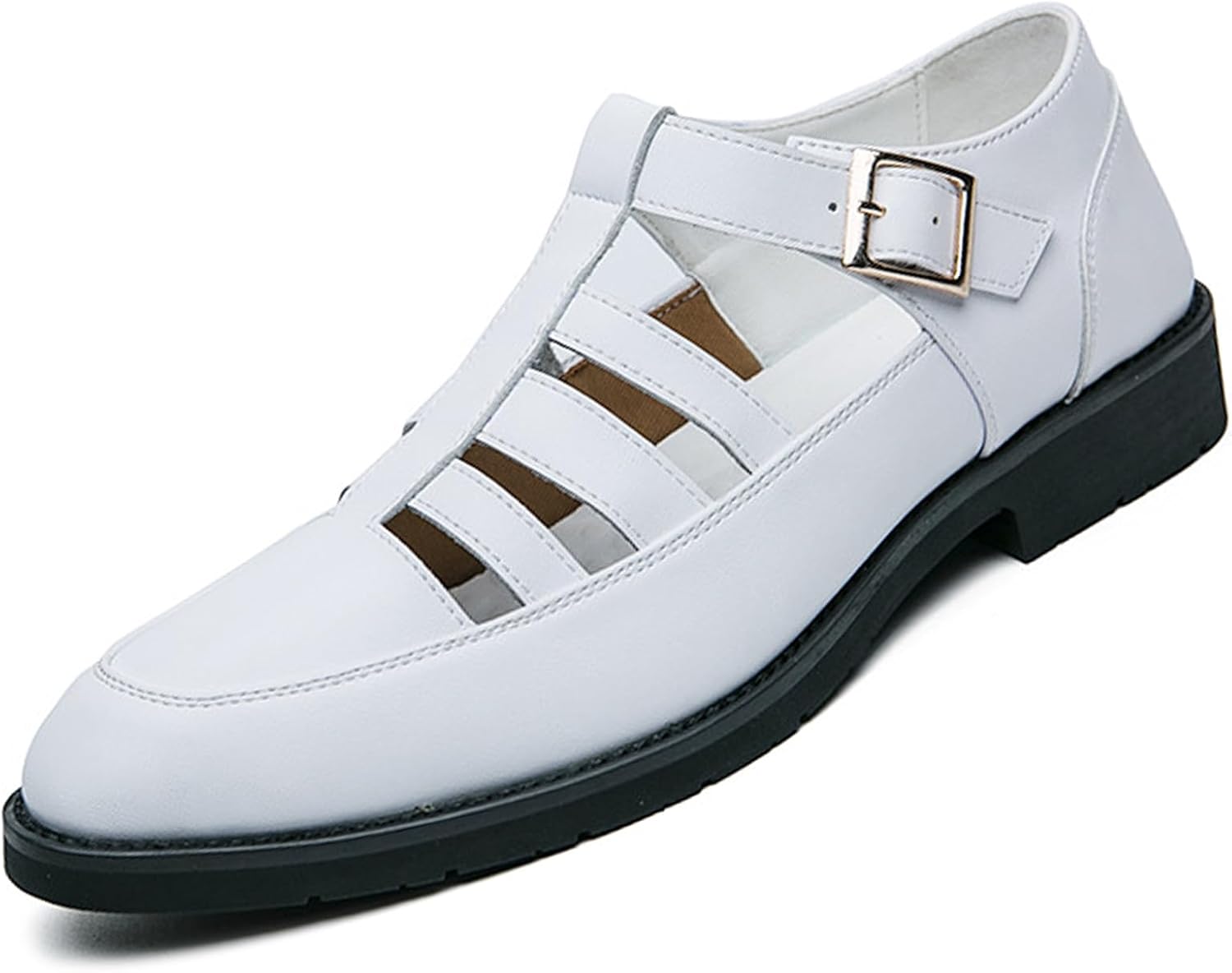 

Мужские кожаные сандалии с закрытым носком на лето, с вырезами, регулируемым ремешком на щиколотке, дышащие, повседневные римские сандалии-рыбаки для улицы, прогулок и делового стиля Generic, белый