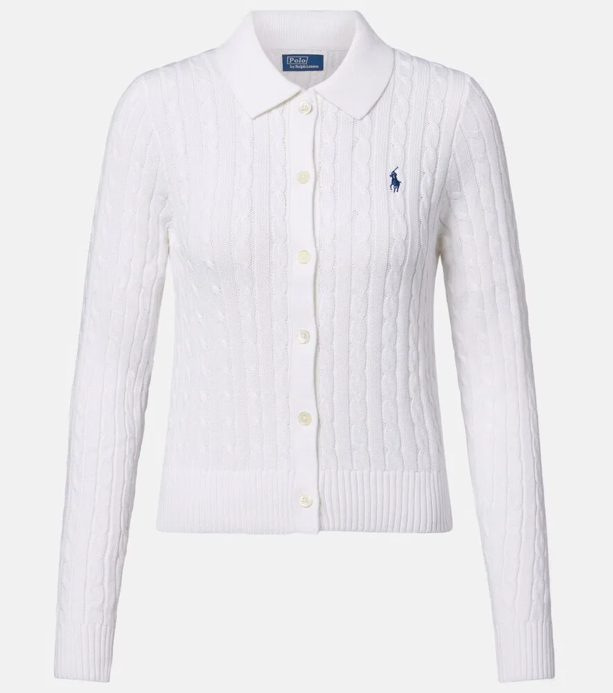 Хлопковый кардиган крупной вязки Polo Ralph Lauren, белый