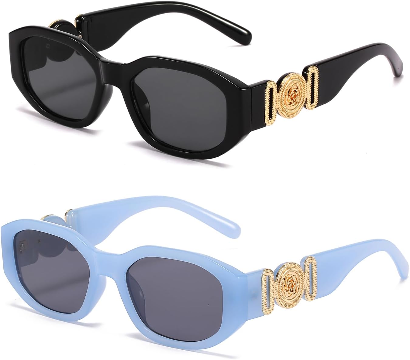 

Солнцезащитные очки BUTABY прямоугольной формы для женщин, ретро-очки для вождения, винтажный стиль 90-х, нестандартная оправа, защита UV400, Black Frame Grey Lens+blue Frame Grey Lens