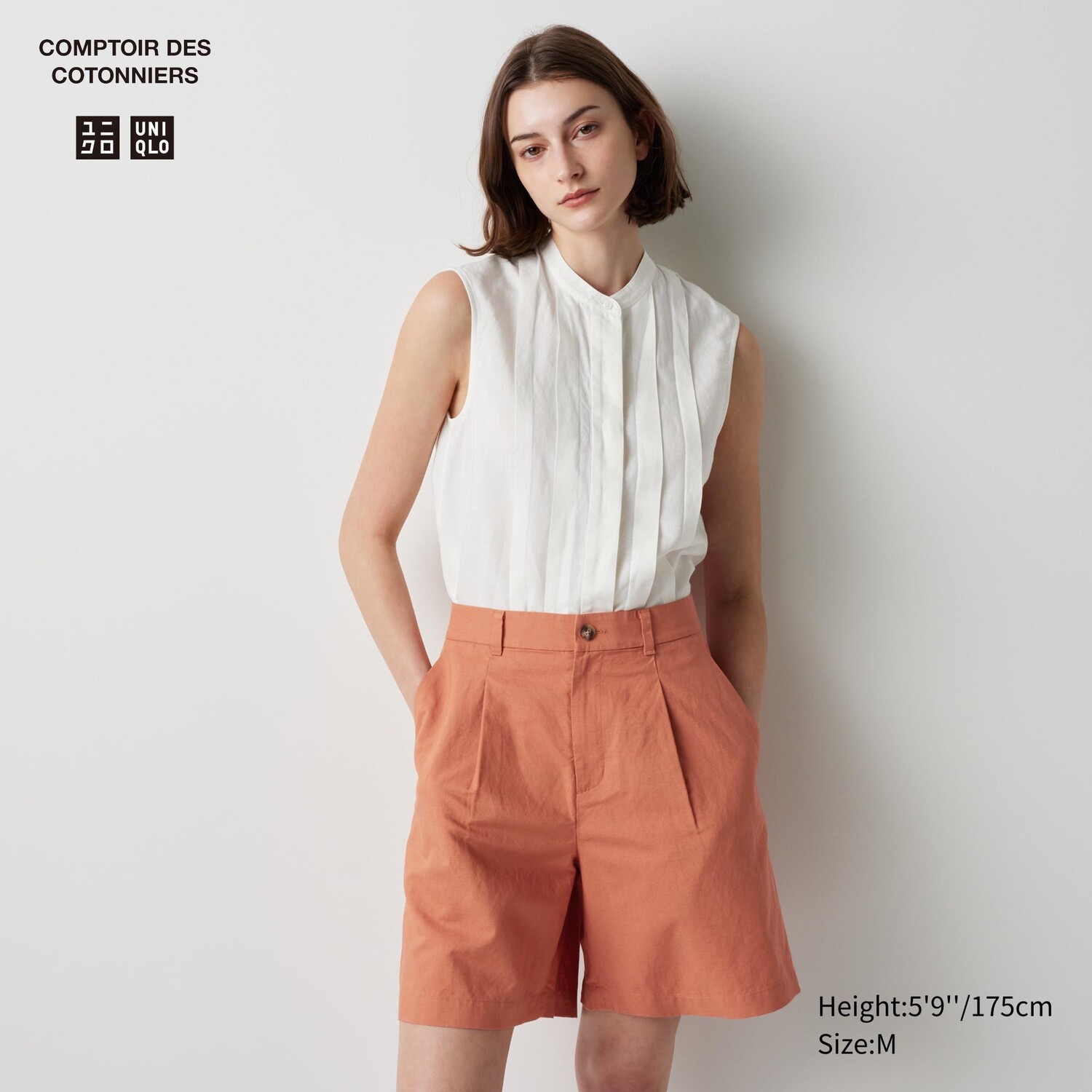 

Льняные шорты со складками UNIQLO, оранжевый