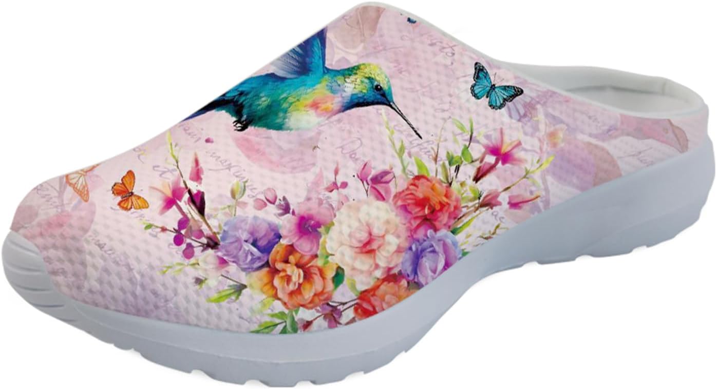 

Женские мюли Forchrinse South Indian Aztec с полоской, тапочки на плоской подошве с поддержкой свода стопы, для ходьбы, садовые сабо, легкие, Hummingbird Flower