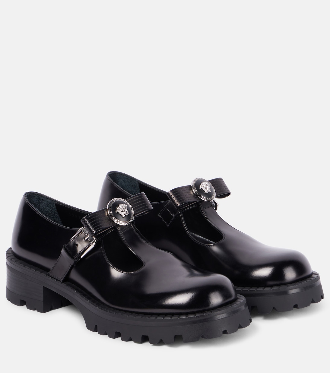 Кожаные балетки Gianni Ribbon Versace, Black-Palladium