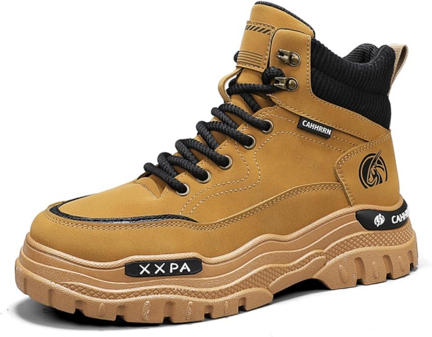 

Мужские высокие кожаные кроссовки Netehadi на шнуровке с платформой, круглым носком, массивной подошвой, дышащие, с мягкой подошвой, ботинки-чукка для улицы, пеших прогулок, работы и повседневной носки, желтый