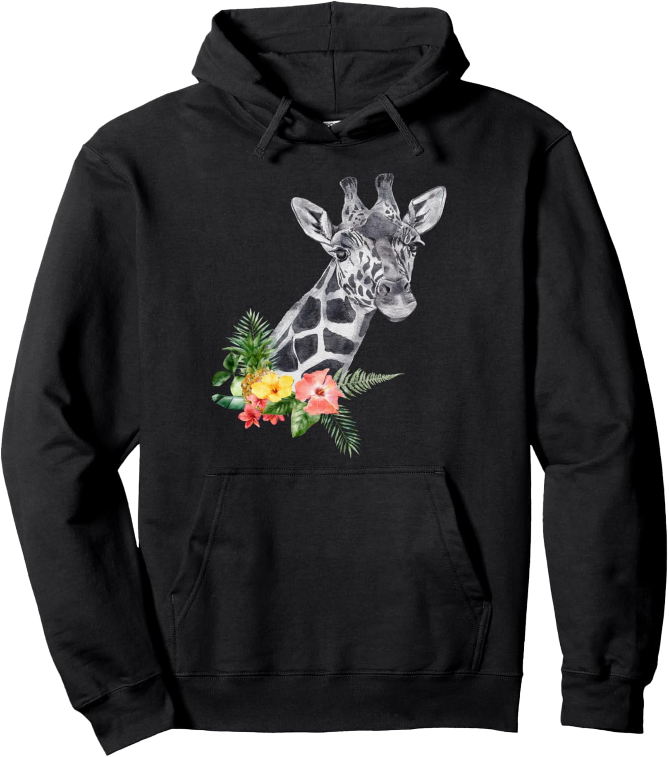 

Худи с цветочным рисунком жирафа, акварельный рисунок, черный, размер S Kirin Gifts Nyc