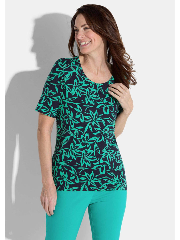 

GOLDNER Короткий размер: Футболка темно-синего / изумрудного / с узором цвета, Синий, GOLDNER Короткий размер: Футболка темно-синего / изумрудного / с узором цвета