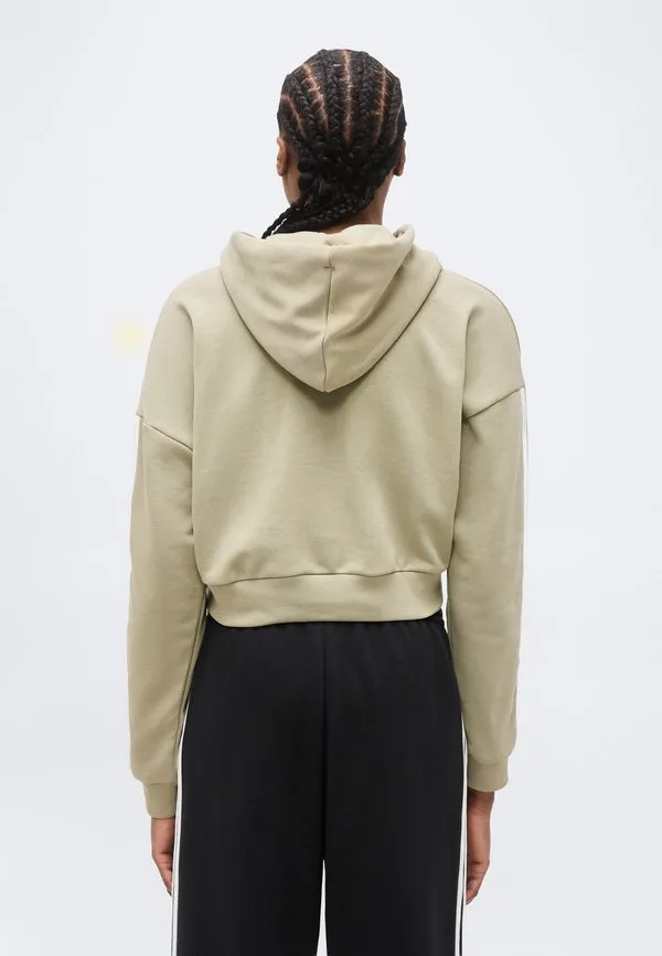 Худи essentials с тремя полосками, укороченное, из французской махровой ткани Adidas Sportswear, Khaki/White — фото 3