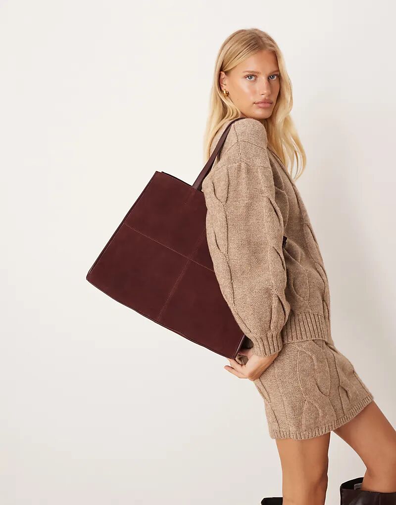 

Сумка-тоут из замши Mango вишневого цвета