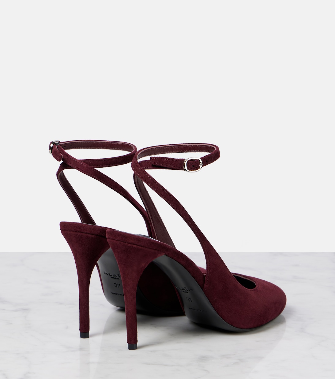 Декорет 90 замшевые лодочки на шпильке с ремешком Alaïa, Rouge Grenat — фото 2