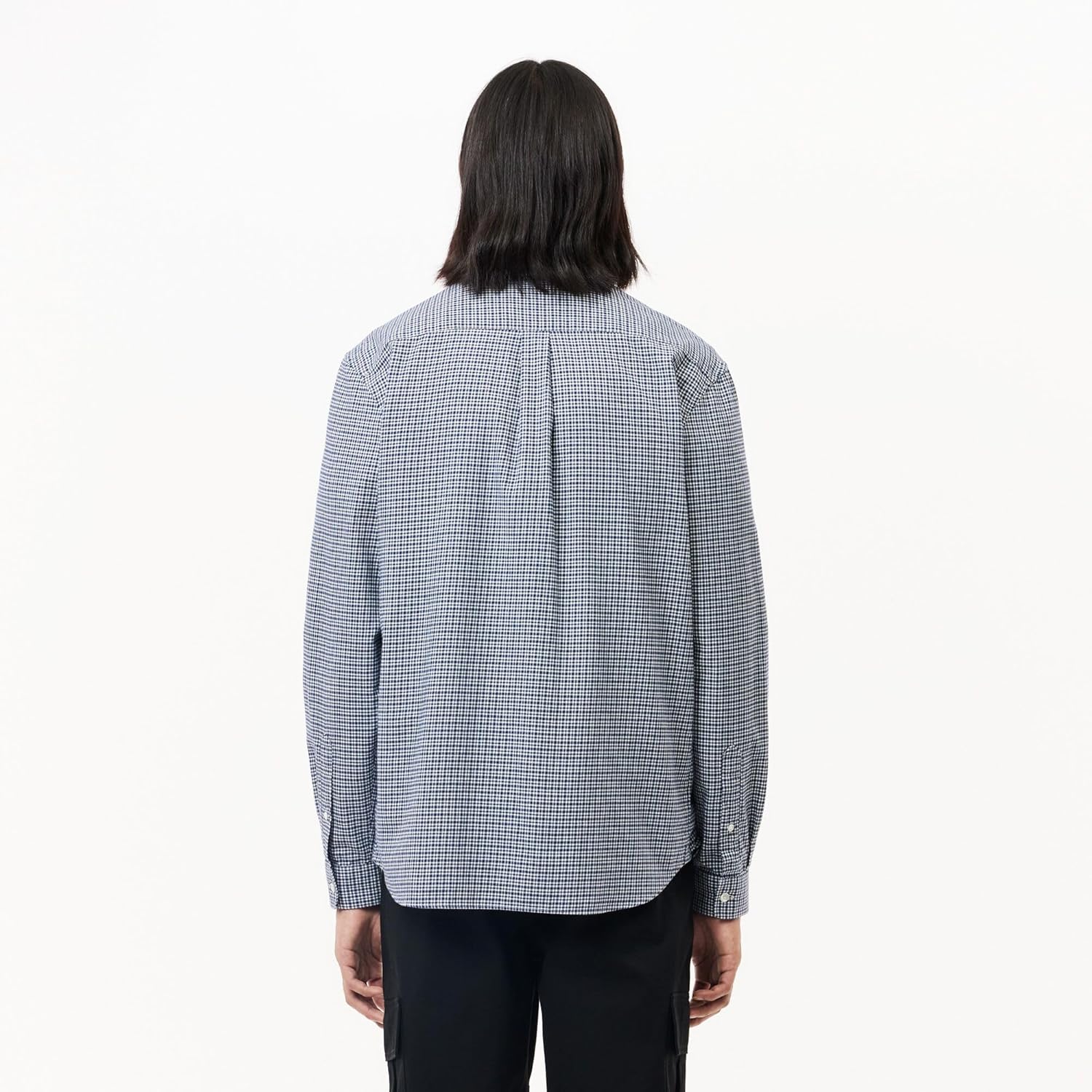 Lacoste мужская длинная рубашка в клетку Gingham на пуговицах, Abysm Popeline — фото 3