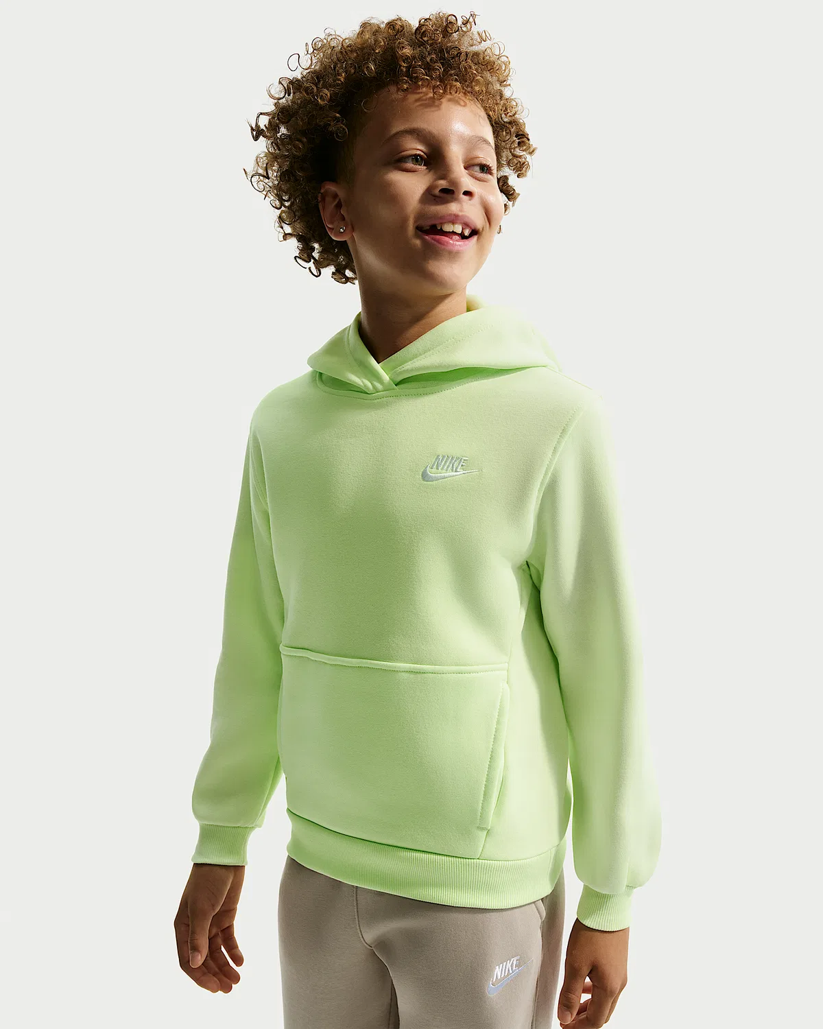 Детская толстовка Nike Sportswear Club Fleece, Light Liquid Lime/White — фото 3
