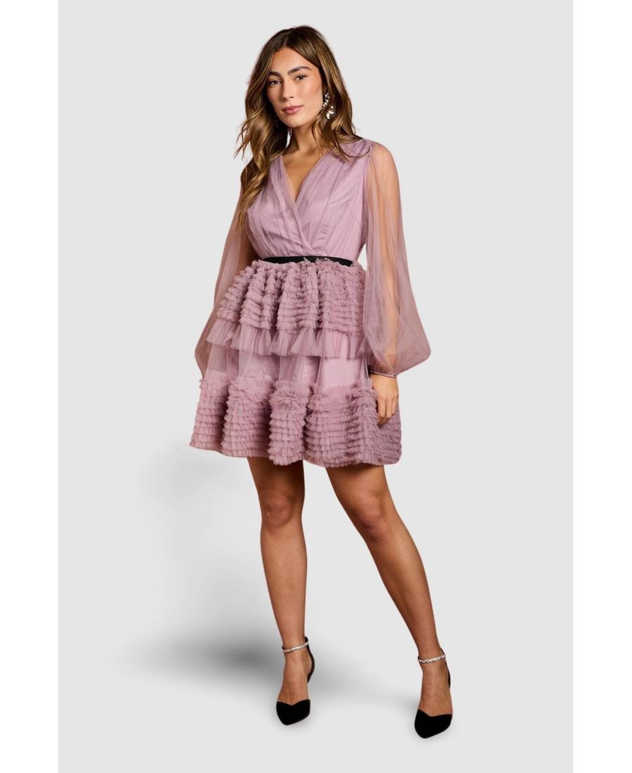 

Женское мини-платье с длинными рукавами и сетчатым запахом Coast, Lilac