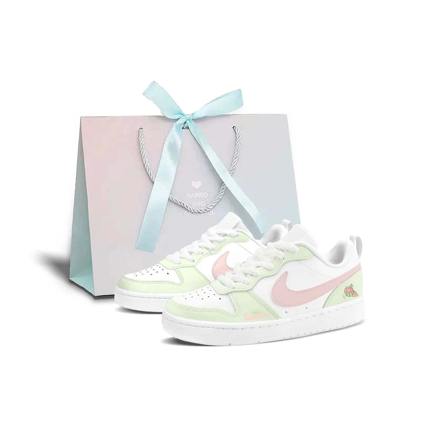 Кроссовки детские Nike Court Borough Pink Lime Watermelon Leather Low Top