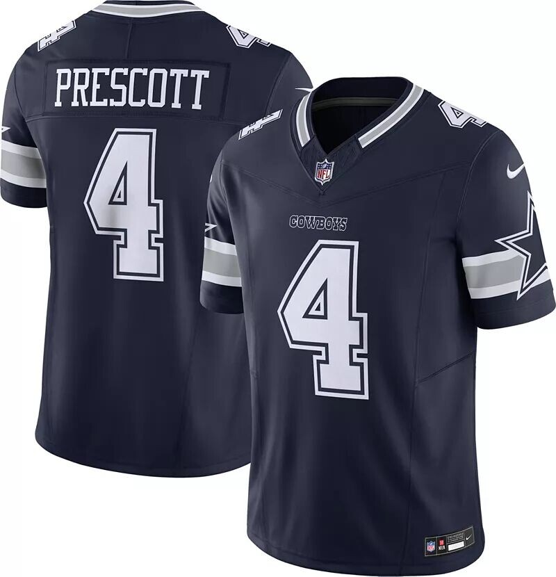 

Мужские кроссовки Nike Dallas Cowboys Dak Prescott #4 Vapor F.U.S.E. Лимитированная темно-синяя майка, Синий, Мужские кроссовки Nike Dallas Cowboys Dak Prescott #4 Vapor F.U.S.E. Лимитированная темно-синяя майка