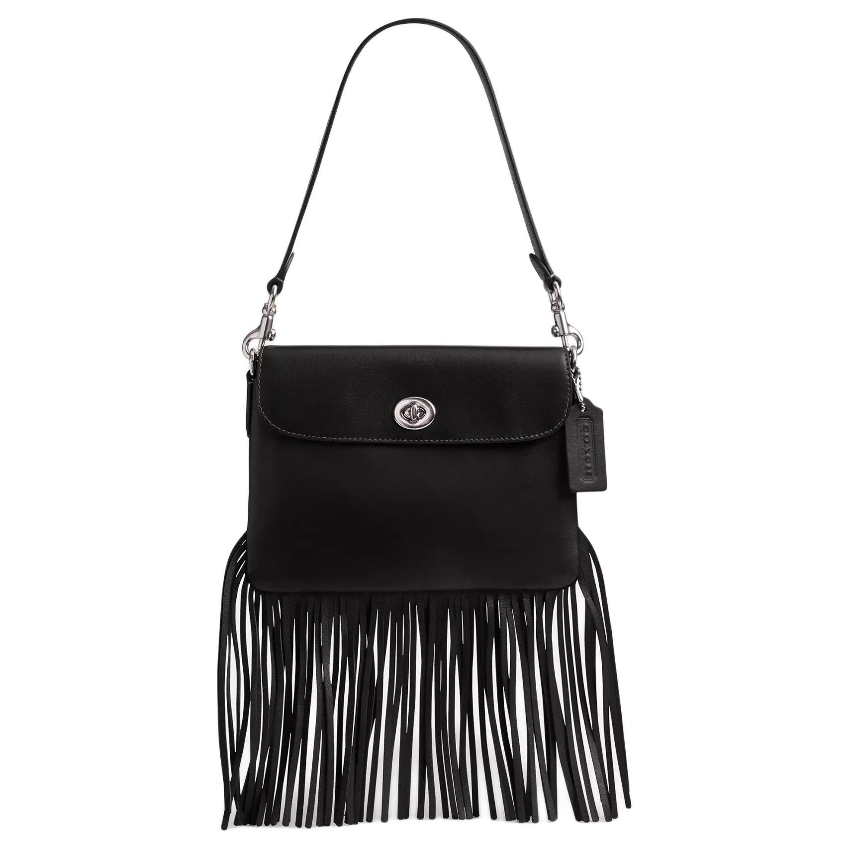 

Кожаная женская сумка через плечо COACH серебристо-черная