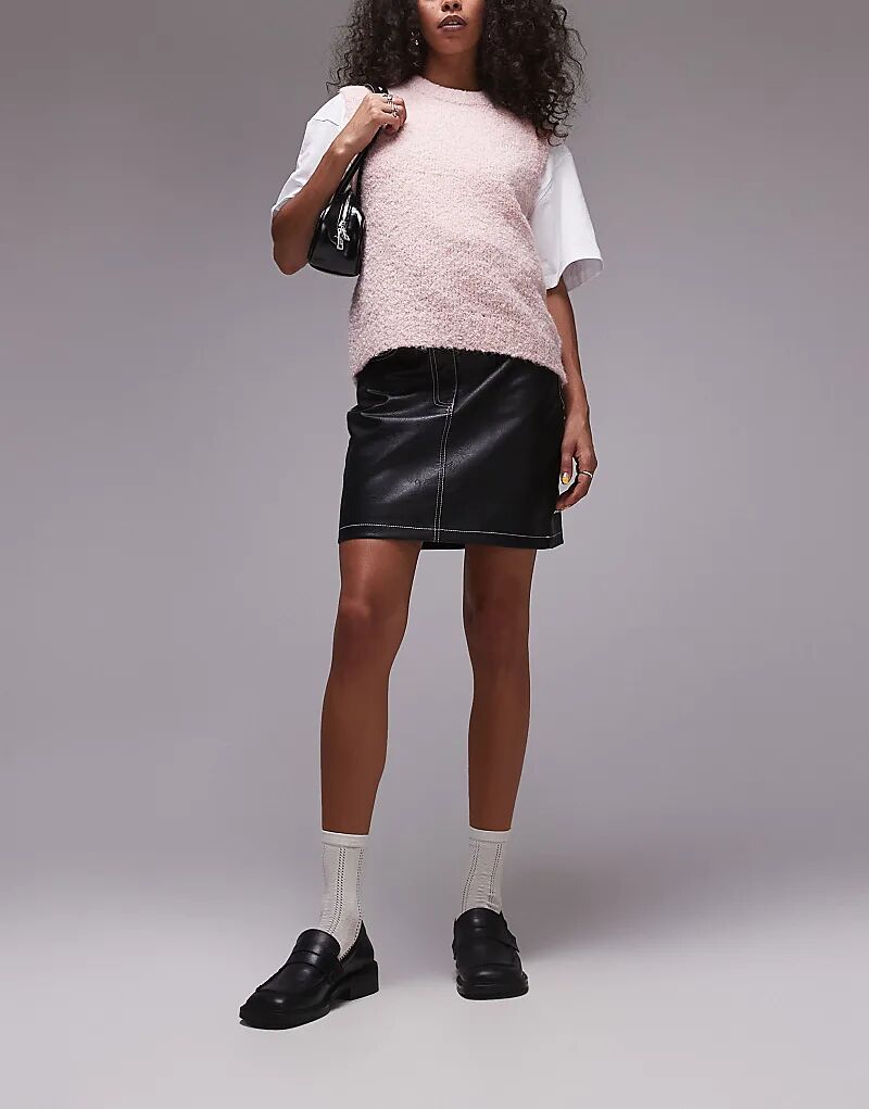 

Мини-юбка из искусственной кожи черного цвета с контрастной строчкой Topshop