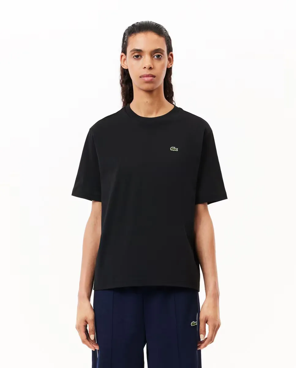 

Свободная женская футболка из мягкого хлопка с короткими рукавами Lacoste, черный